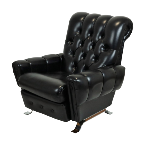 Chesterfield Fauteuil Zetel Zwarte Skai Chroom Onderstel Sixties