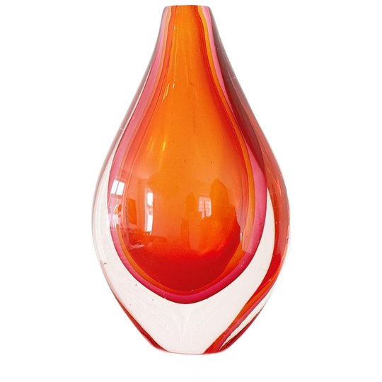 Vintage Flavio Poli Murano Sommerso Vaas Rood - Roze - Oranje - Helder 1
