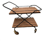 Vintage Serveerwagen/barcart Zwartstaal Houtlook Midcentury thumbnail 1