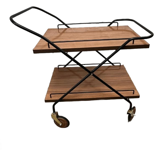 Vintage Serveerwagen/barcart Zwartstaal Houtlook Midcentury 1