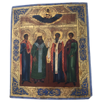 Russische Icoon, 19 De Eeuw - Jezus Christus In De Wolken Over 4 Uitverkoren Heiligen thumbnail 1