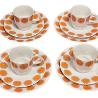 Retro Vintage Ontbijtservies Oranje (4 Persoons)