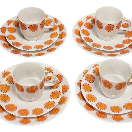 Retro Vintage Ontbijtservies Oranje (4 Persoons) 1