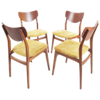4 Deense Stoelen Teak Fineer Okergeel | Dining Chairs Danish thumbnail 1