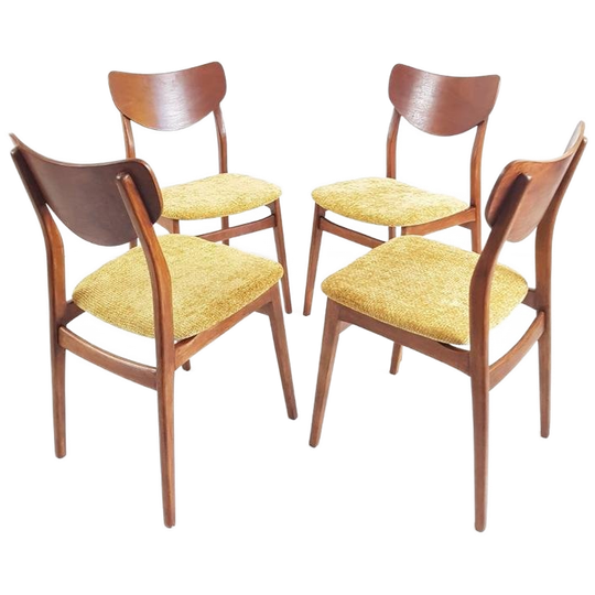 4 Deense Stoelen Teak Fineer Okergeel | Dining Chairs Danish 1