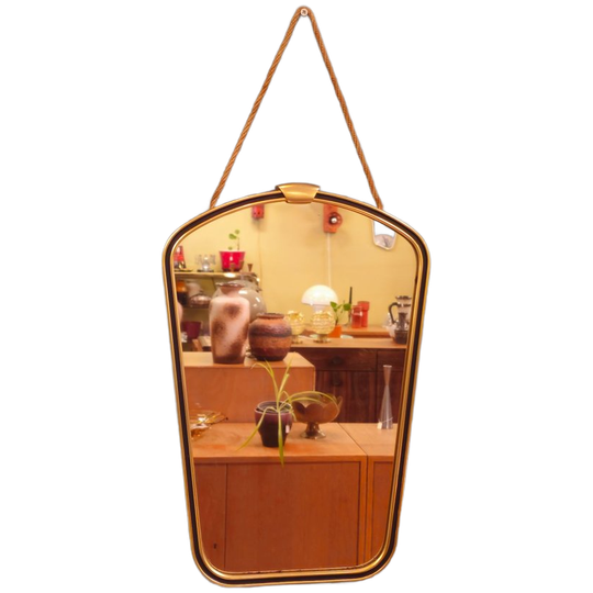 Vintage Spiegel Wandspiegel Mirror Messing Zwart 1
