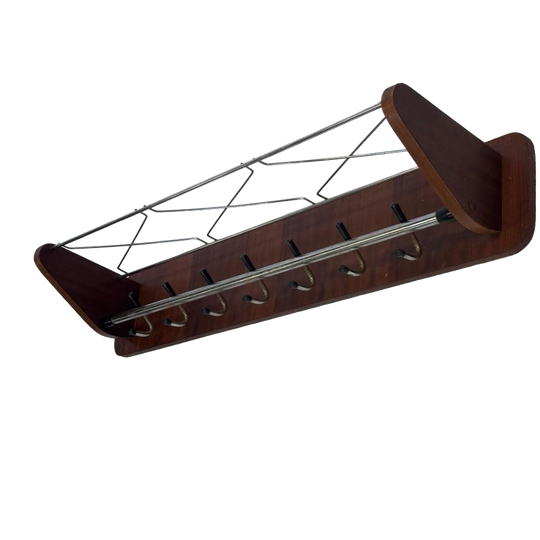 Vintage Wandkapstok Teak En Chroom Jaren 60/70 1