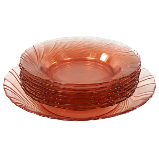 Vintage Schaal Roze Glas + 7 Borden Vereco 1