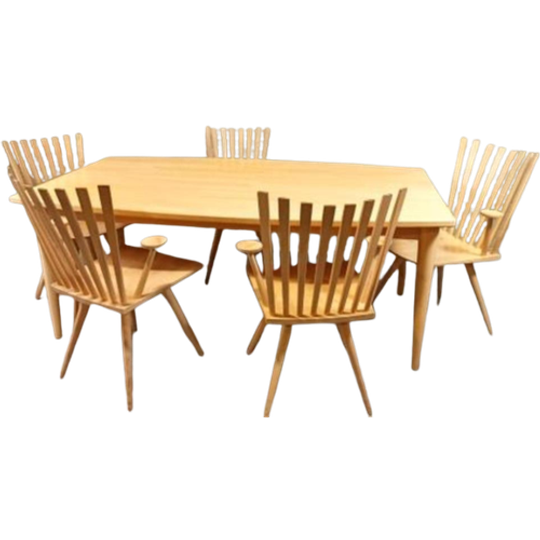 Vintage Deens Design Eettafel Met 5 'Mikado' Stoelen, Kvist 1