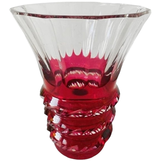 Kristallen Vaas Val Saint Lambert Rood Transparant 1950’s 1