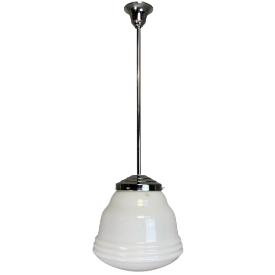 Art Deco Hanglamp Met Opaline Kap, Val St Lambert, Jaren 30 1