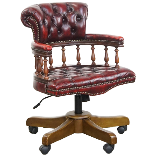 Rode Klassieke Draaibare Rundleren Chesterfield Bureaustoel Met Een Tijdloze Uitstraling 1