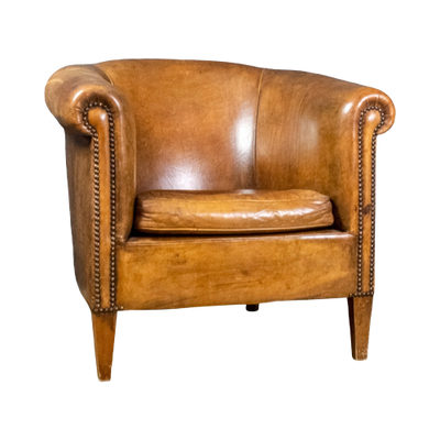 Vintage Schapenleren Clubfauteuil Dutch Sheepskin Fauteuil