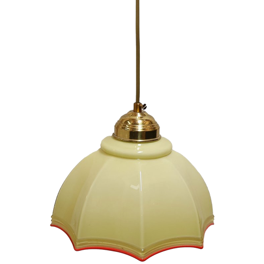 Vintage Hanglamp Opalineglas Beige/rood, Jaren '30 1