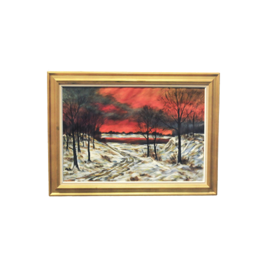 Grote Gouden Lijst Landschap Oranje Lucht 1