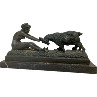 Vrouw Met Bok, Brons Op Marmer Van 40 X 15 Cm