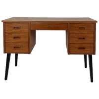 Scandinavisch Vintage Teak Fineren Bureau Faset