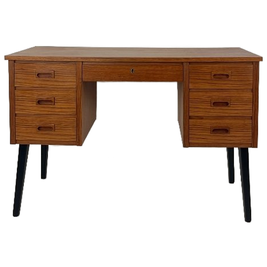 Scandinavisch Vintage Teak Fineren Bureau Faset 1