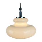 Vintage Midcentury Hanglamp Opaline Glas Met Chroom 2 Stuks thumbnail 1