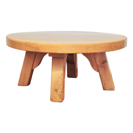 Ronde Vintage Lichteiken Brutalist Salontafel 1