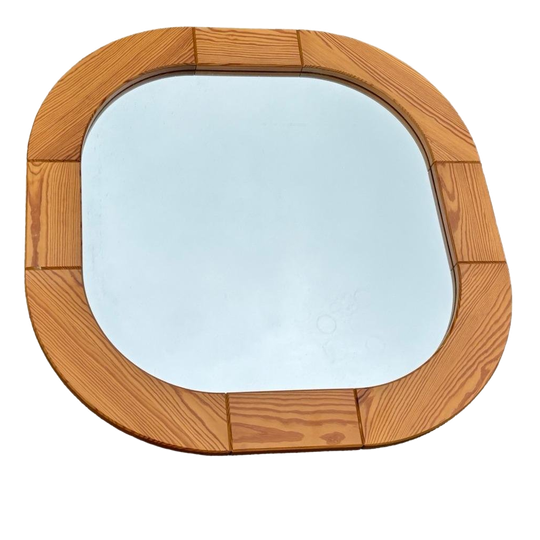 Vintage Spiegel Jaren 70 Ovale Grenen Hout Zweeds Design 1