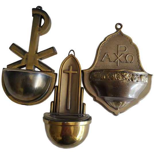 3 Antieke Wijwater Bakjes Brons En Koper 1