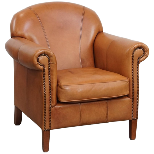 Prachtige En Comfortabele Rundleren Fauteuil/ Armchair In Een Warme Cognac Kleur 1