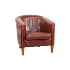 Strakke, Luxe, In Goede Staat Verkerende Oxblood Rode Rundleren Clubfauteuil thumbnail 1