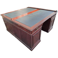Groot Antiek Partnerdesk, Bureau, Schrijftafel Met Ingelegd
