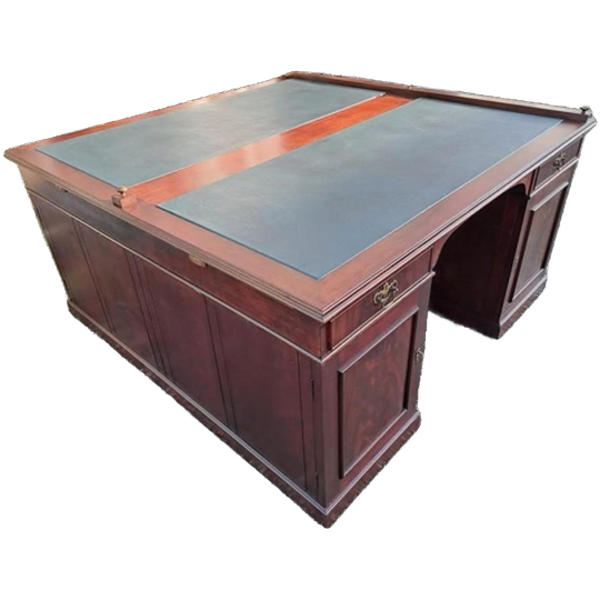 Groot Antiek Partnerdesk, Bureau, Schrijftafel Met Ingelegd 1