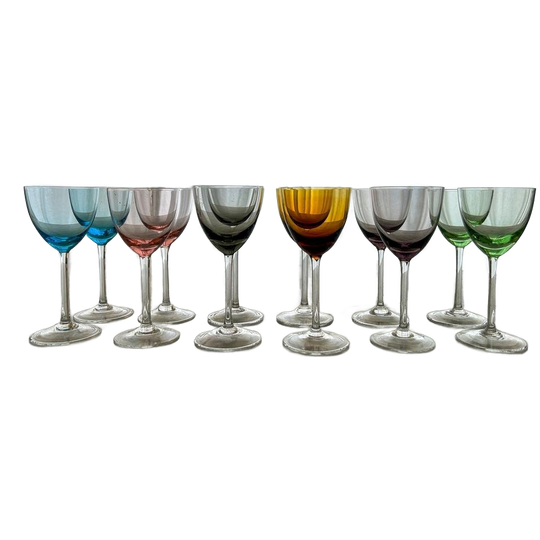 12 X 1950’s Italiaanse Borrel / Likeurglazen Meerkleurig 1