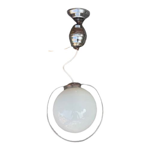 Art Deco Hanglamp. Melkglas En Chroom Hanglamp. Jaren 50 Lamp.