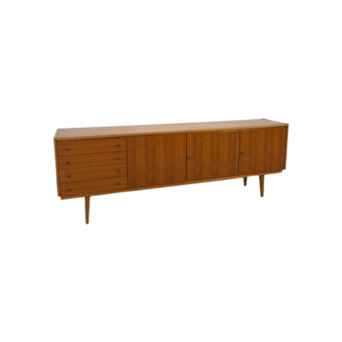 Lang Fineer Dressoir Met Lades Vintage Sideboard