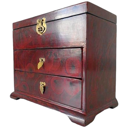 Vintage Chinese Sieradendoos Rood Lakhout Messing 1960’s 1