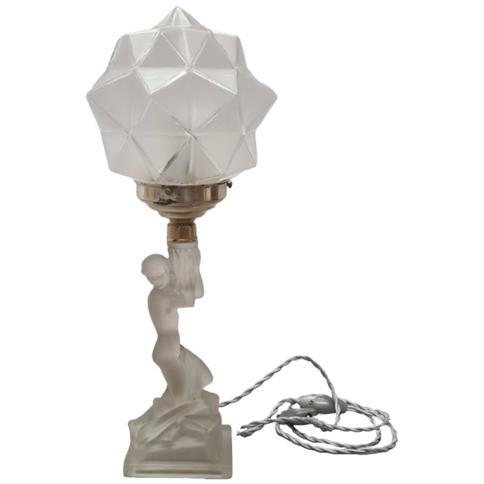 Art Deco Tafellamp Met Halfnaakte Vrouw 1
