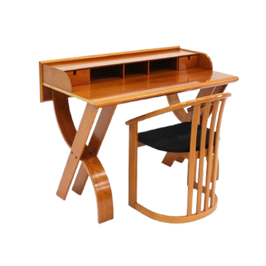 Vintage Italiaans Houten Bureau En Stoel 1970s 1