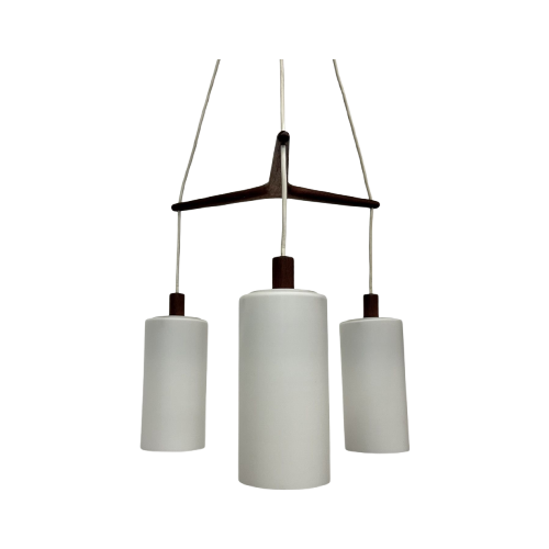 Mid-Century Design Pendant Lamp Teak And Opaline Glass , 1970S