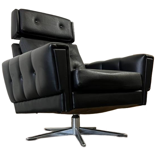 Vintage Zwarte Fauteuil / Lounge Stoel Met Stervoet 1