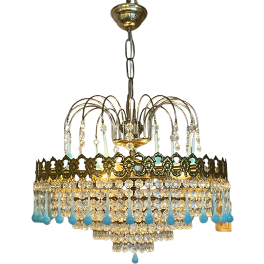 Vintage Murano Azuur Blauwe Teardrop Kroonluchter Hanglamp 1