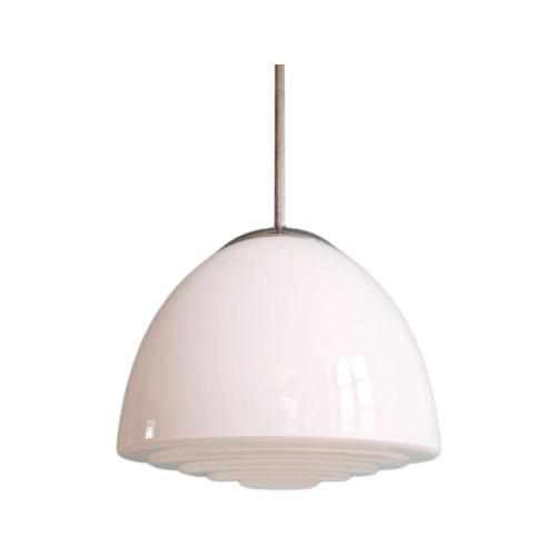 Art Deco Hanglamp In Witte Opaline, Jaren 1920-30