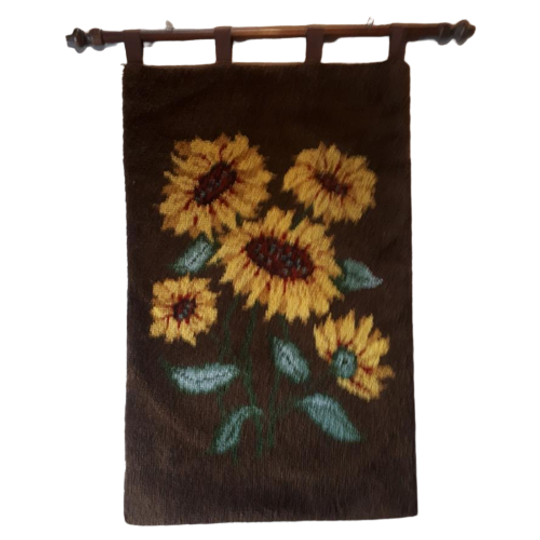 * Vintage Wandkleed Smyrna Wollen Kleed Zonnebloemen 1