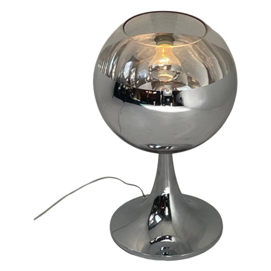 Pop Art / Space Age Design - Xl Chrome Table Lamp - Globe Shaped - Glass Top 1