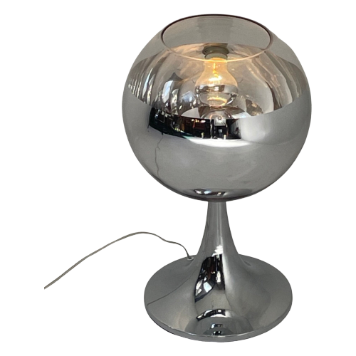 Pop Art / Space Age Design - Xl Chrome Table Lamp - Globe Shaped - Glass Top
