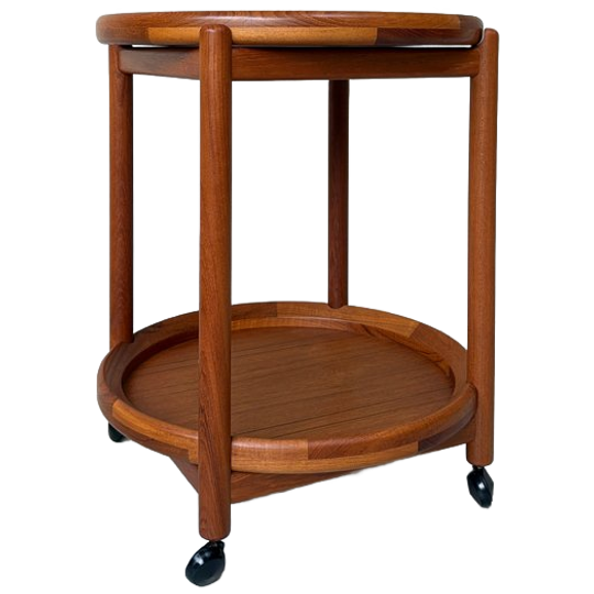 Vintage Deense Teak Houten Ronde Trolley/ Serveerwagen 1