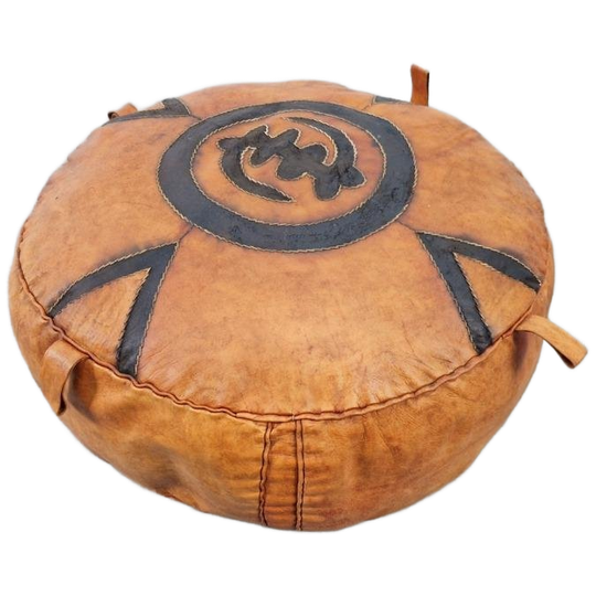 Vintage Oosterse Ibiza Poef Bruin Leer Voetenbank Leren Otto 1