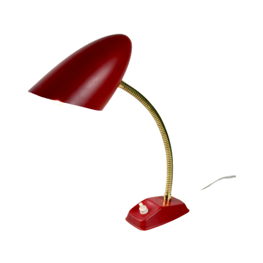 FM Design Denmark - Red Desklamp - Scandinavian Design - Brass Neck 1