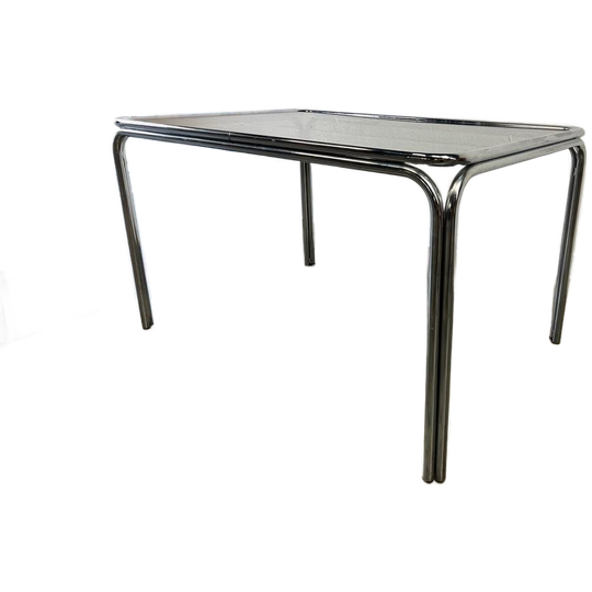 Vintage Chromen Eettafel / Tafel Met Fumé Glas 1