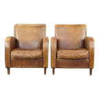 Set Van 2 Comfortabele Cognac-Kleurige Rundleren Armchairs Met Een Strak Design thumbnail 1