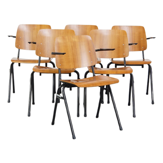 Set Van 6 Leuke Vintage Jaren ’60 Dutch Design Marko School/Kantine/Eetkamerstoelen Met Armleunin 1