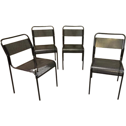 Vintage Set Van 4 Metalen Stoelen, Zwart, Perforated Metal